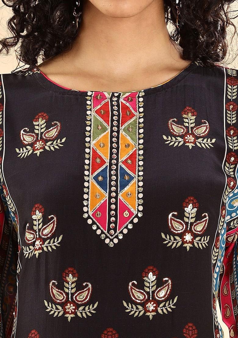 Black Embroidered Silk Kurta Set