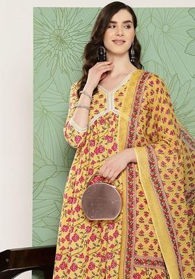 Yellow Printed Cotton Kurta Set