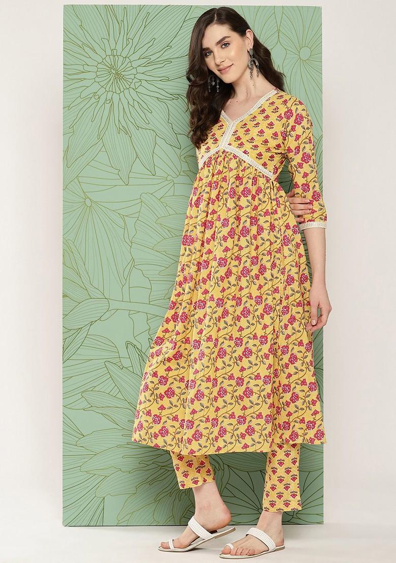 Yellow Printed Cotton Kurta Set