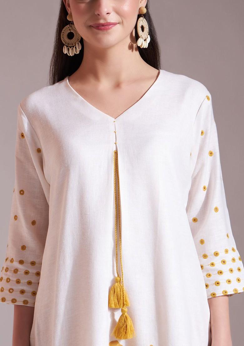 Yellow Printed Linen Kurta Set