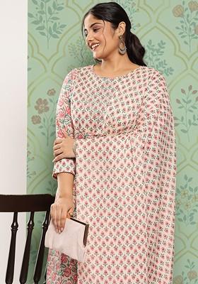 Pink Printed Cotton Kurta Set