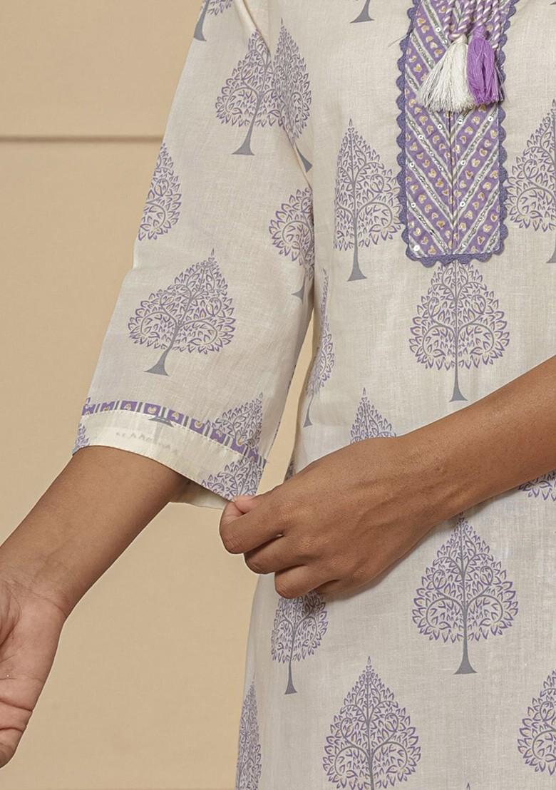 Purple Embroidered Cotton Kurta Set