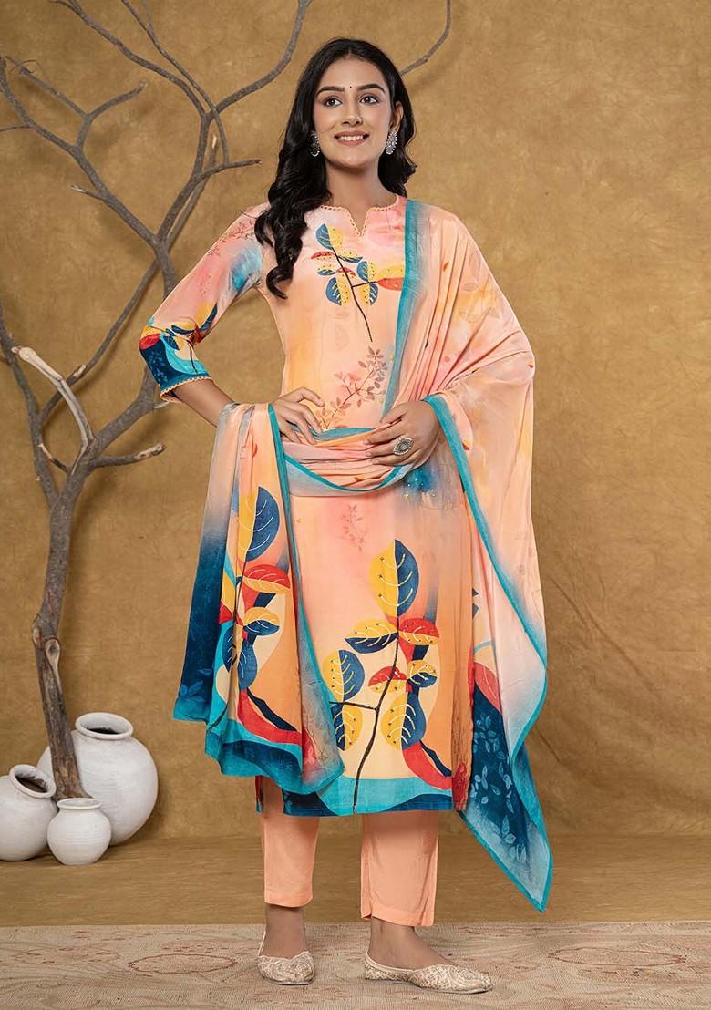 Peach Embroidered Silk Kurta Set