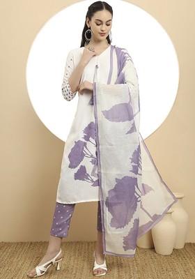 White Printed Linen Kurta Set