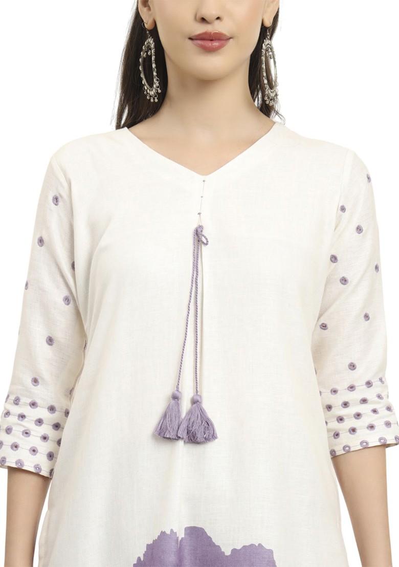White Printed Linen Kurta Set