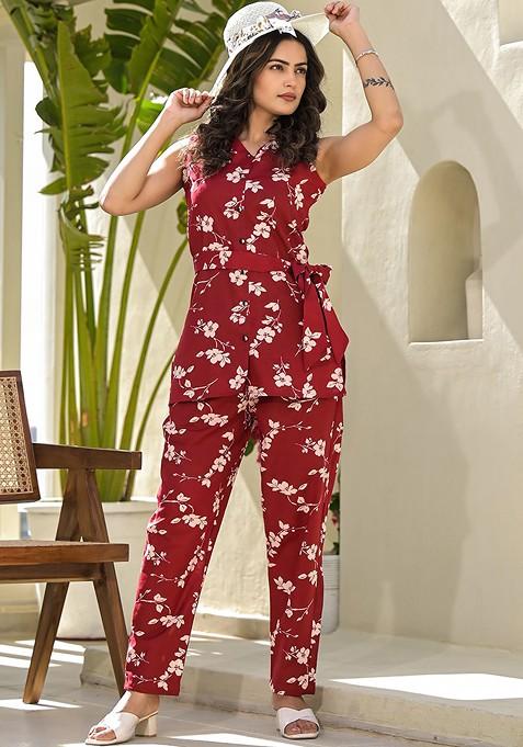 Red Printed Cotton Co-Ord Set