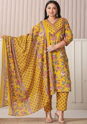 Yellow Printed Cotton Kurta Set