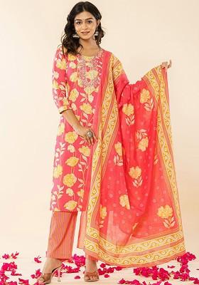 Pink Printed Cotton Kurta Set