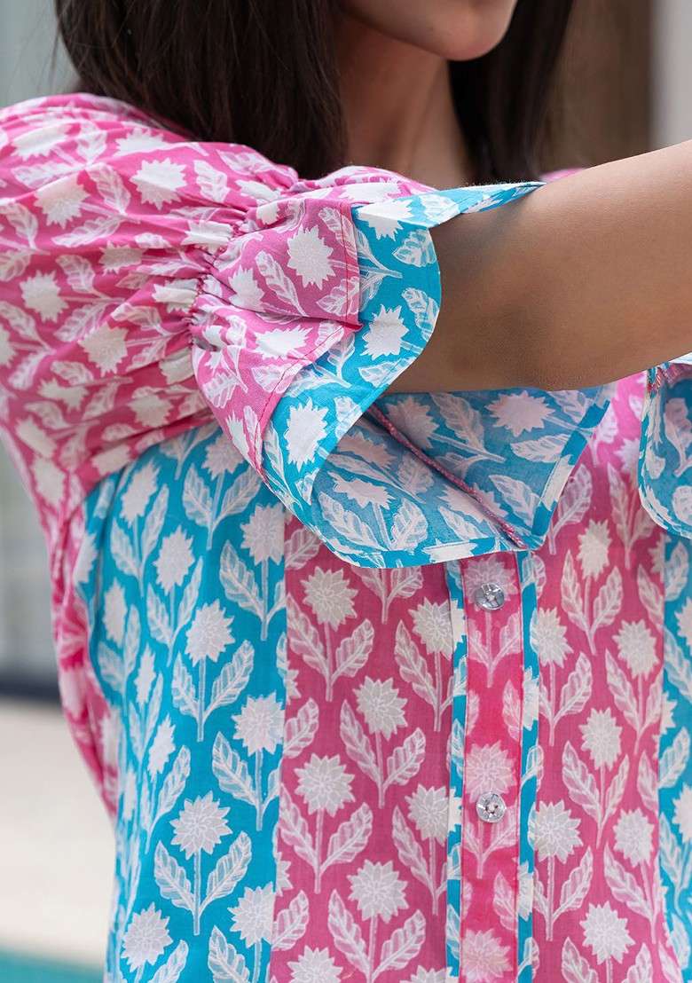 Pink Printed Cotton Co Ord Set - Indya