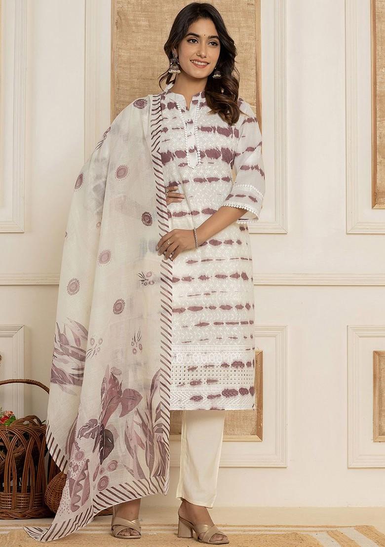 White Embroidered Cotton Kurta Set