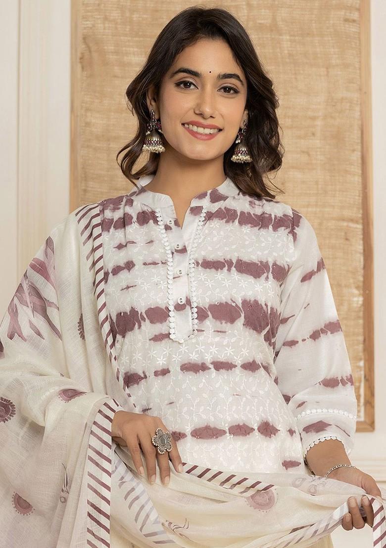 White Embroidered Cotton Kurta Set