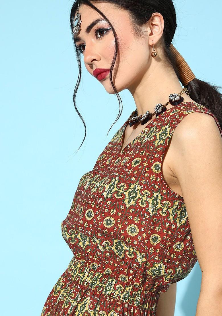 Maroon Printed Poly Blend Jumpsuit