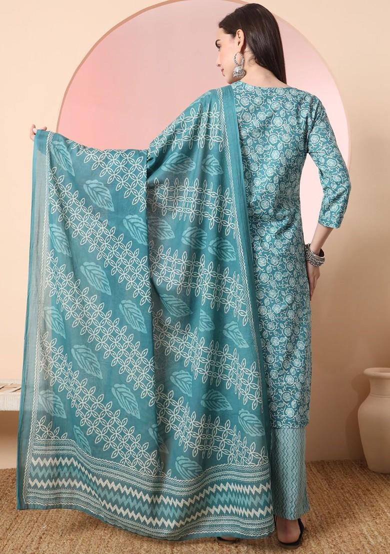 Green Printed Cotton Kurta Set