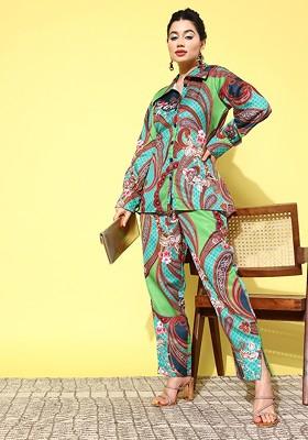 Green Printed Poly Blend Co-Ord Set