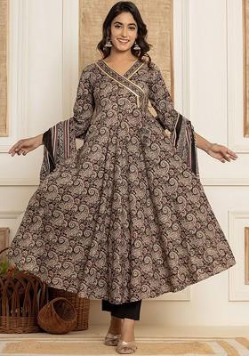 Black Printed Cotton Kurta Set