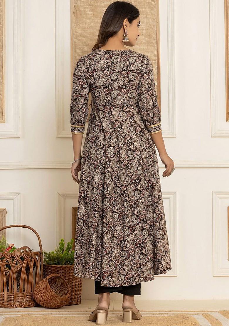 Black Printed Cotton Kurta Set