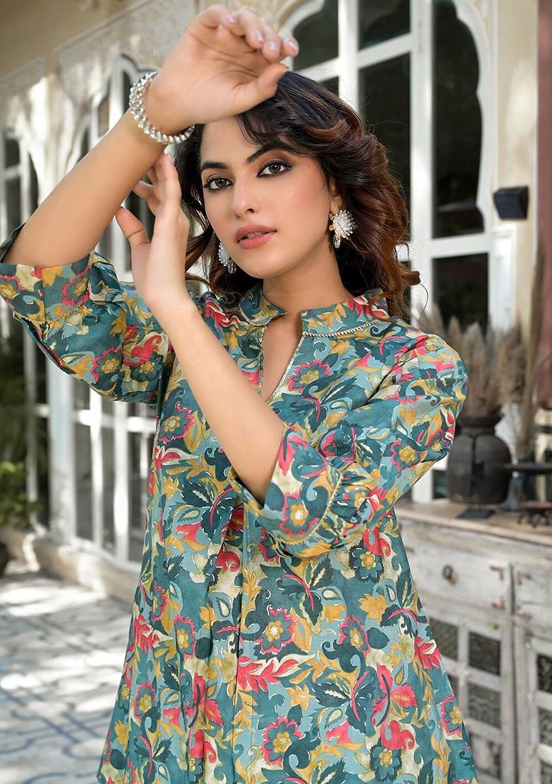 Green Printed Poly Blend Co-Ord Set