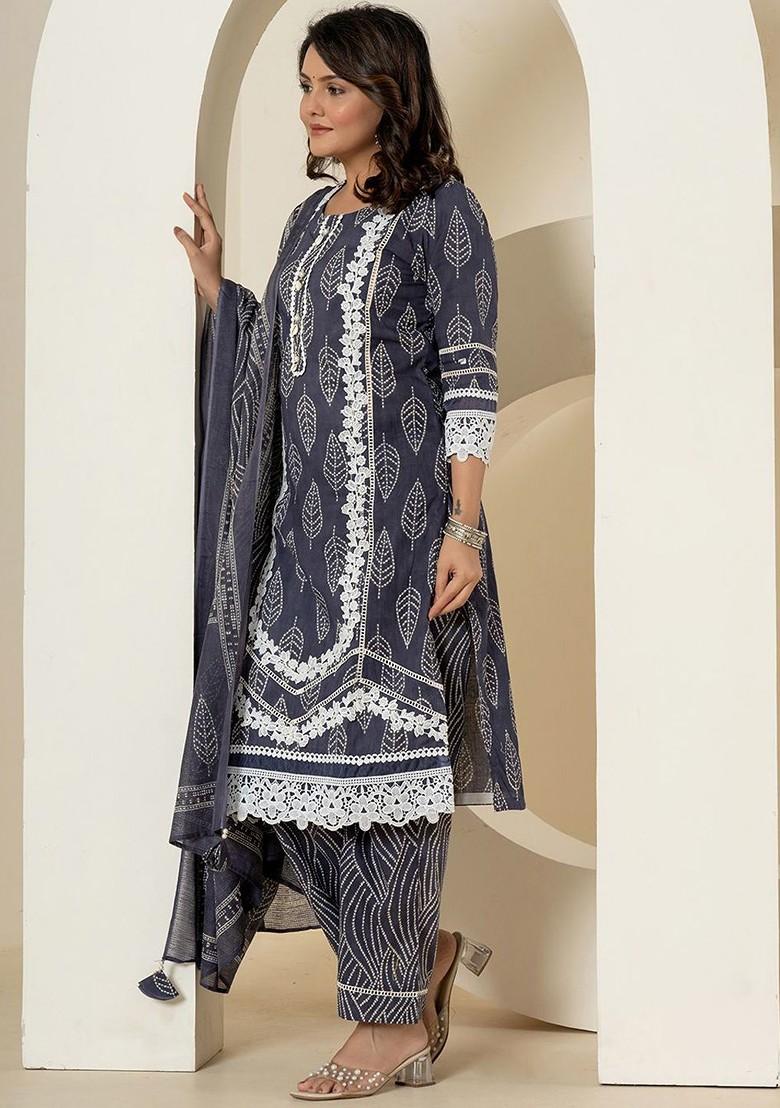 Blue Printed Cotton Kurta Set