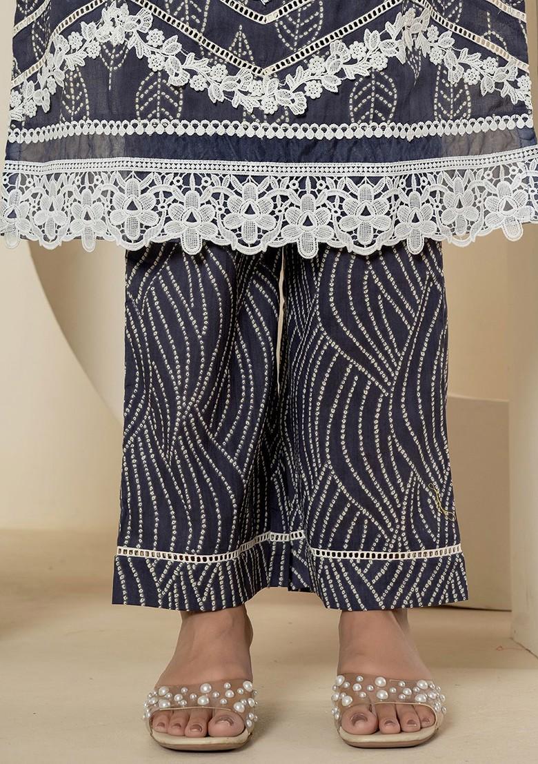 Blue Printed Cotton Kurta Set