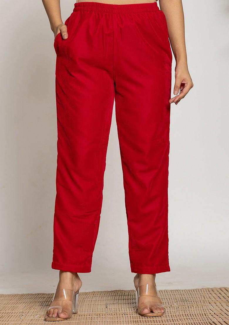 Red Embroidered Poly Blend Co-Ord Set