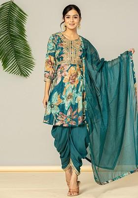 Green Embroidered Cotton Kurta Set
