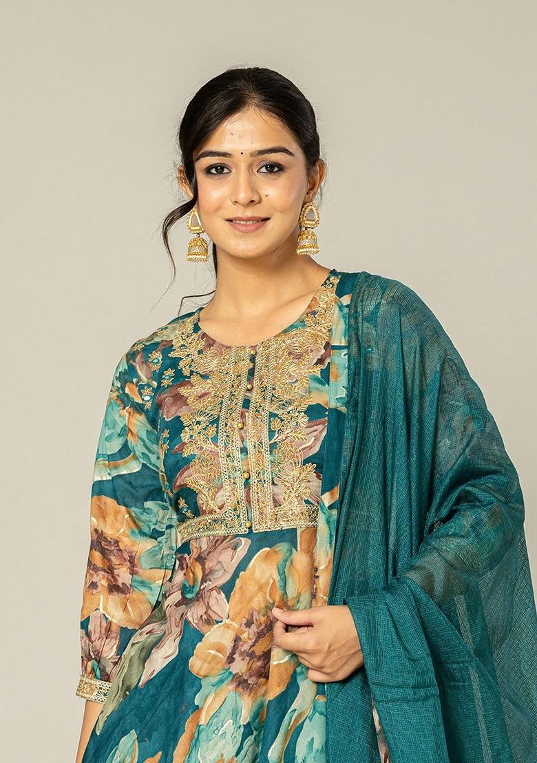 Green Embroidered Cotton Kurta Set