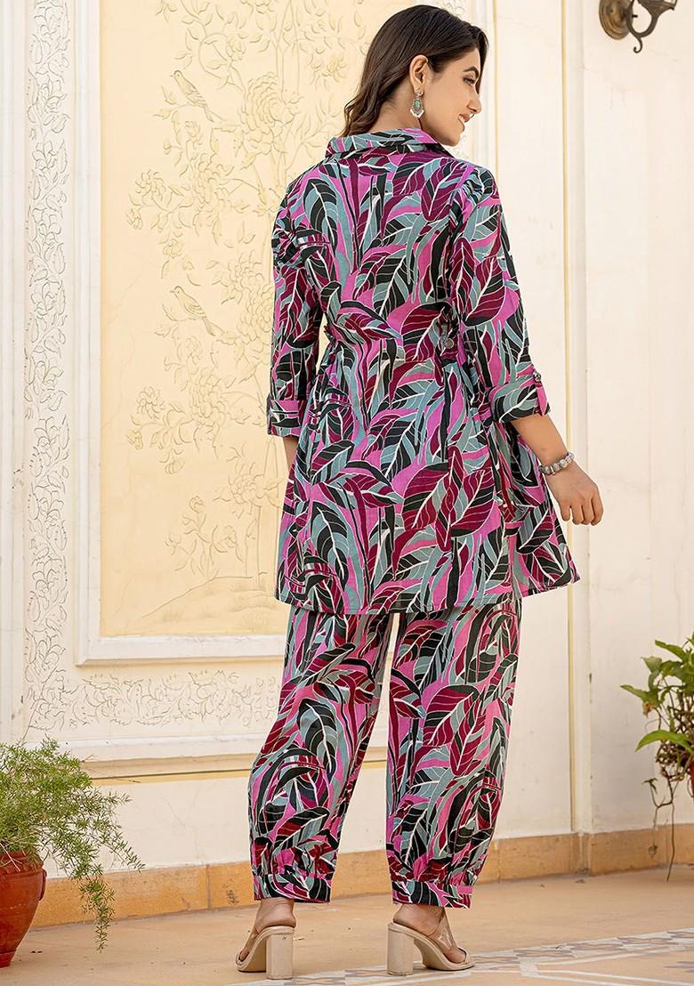 Purple Printed Cotton Co-Ord Set
