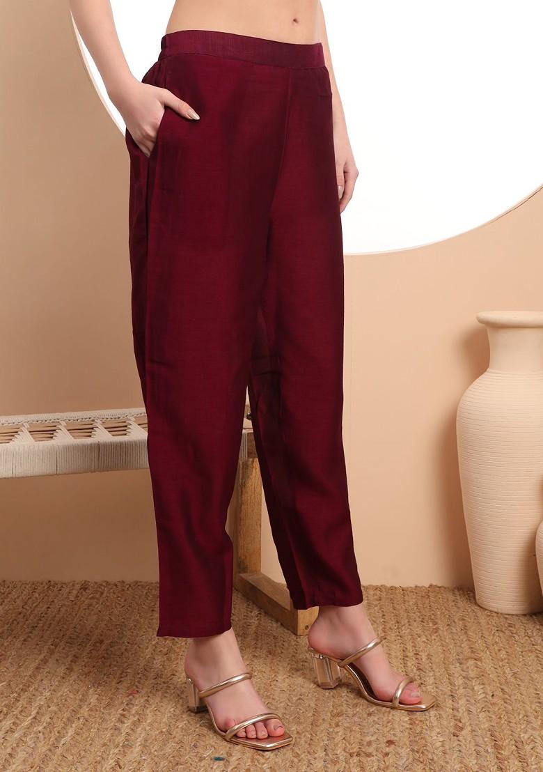 Maroon Embroidered Poly Blend Kurta Set