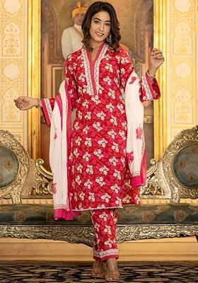 Pink Printed Cotton Kurta Set