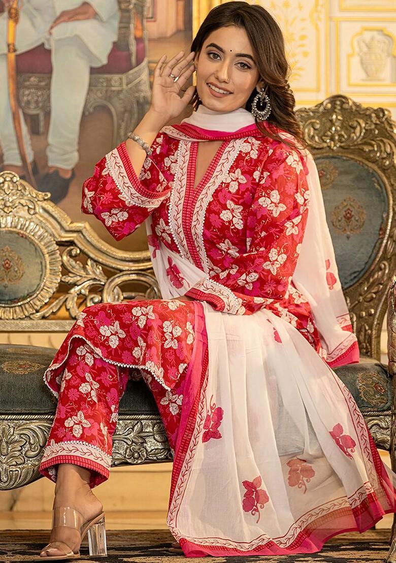 Pink Printed Cotton Kurta Set