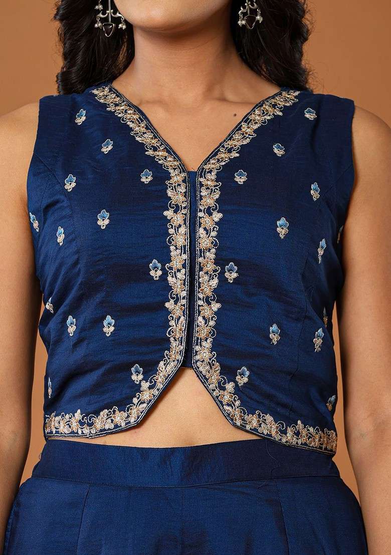 Blue Embroidered Cotton Co-Ord Set - Indya