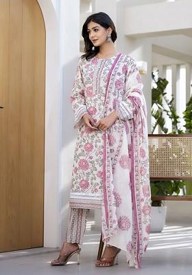 Pink Printed Cotton Kurta Set
