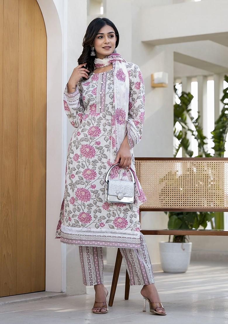 Pink Printed Cotton Kurta Set
