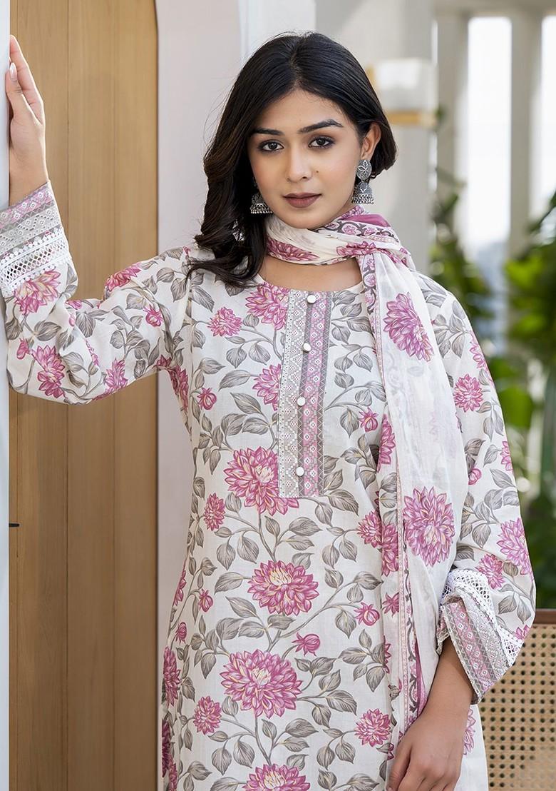 Pink Printed Cotton Kurta Set
