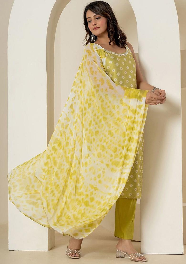 Green Printed Poly Blend Kurta Set