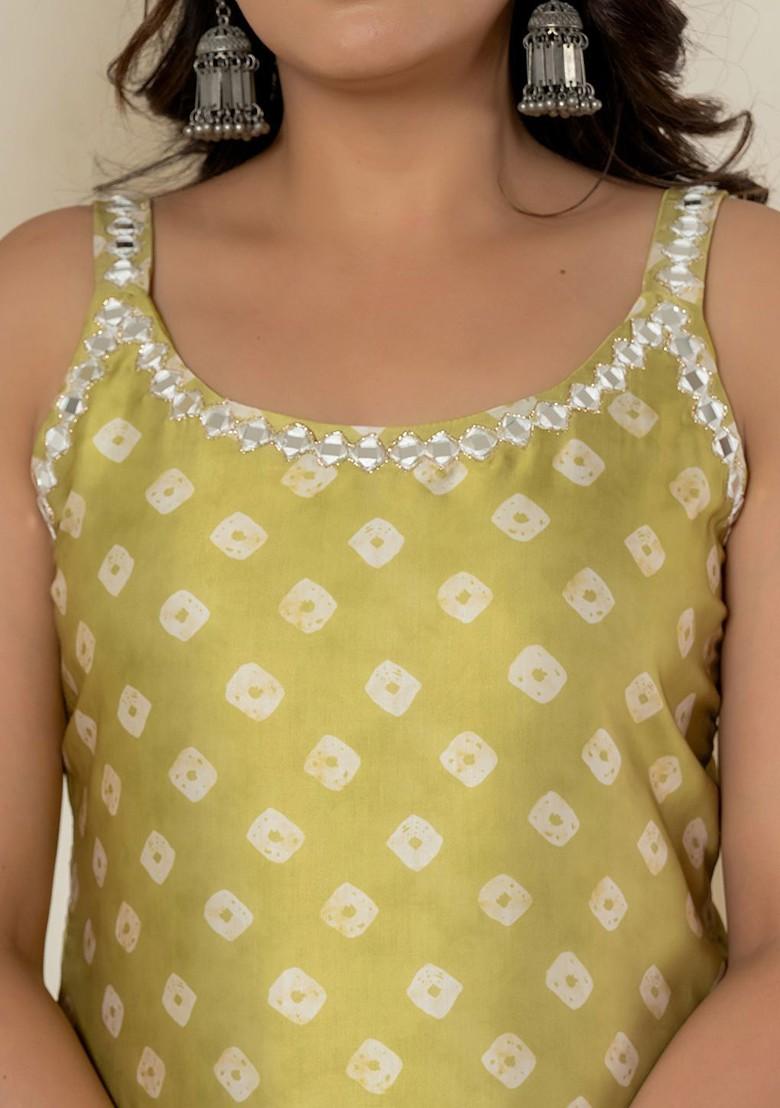 Green Printed Poly Blend Kurta Set