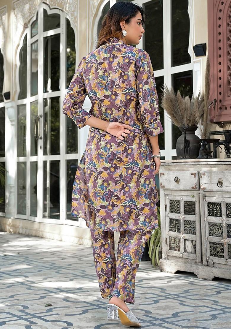 Purple Printed Poly Blend Co-Ord Set