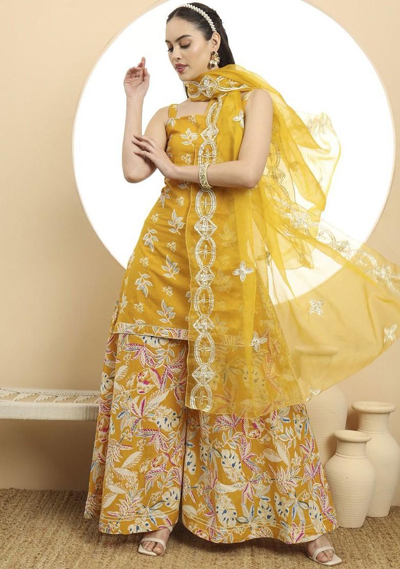 Yellow Embroidered Cotton Kurta Set