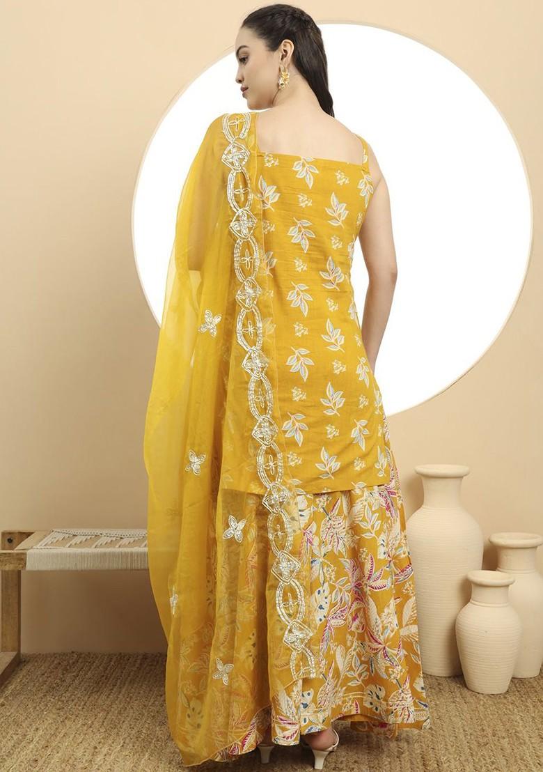 Yellow Embroidered Cotton Kurta Set