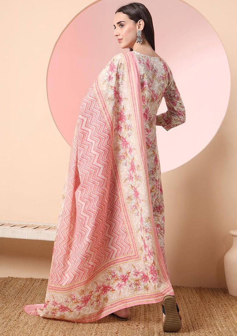 Cream Printed Cotton Kurta Set