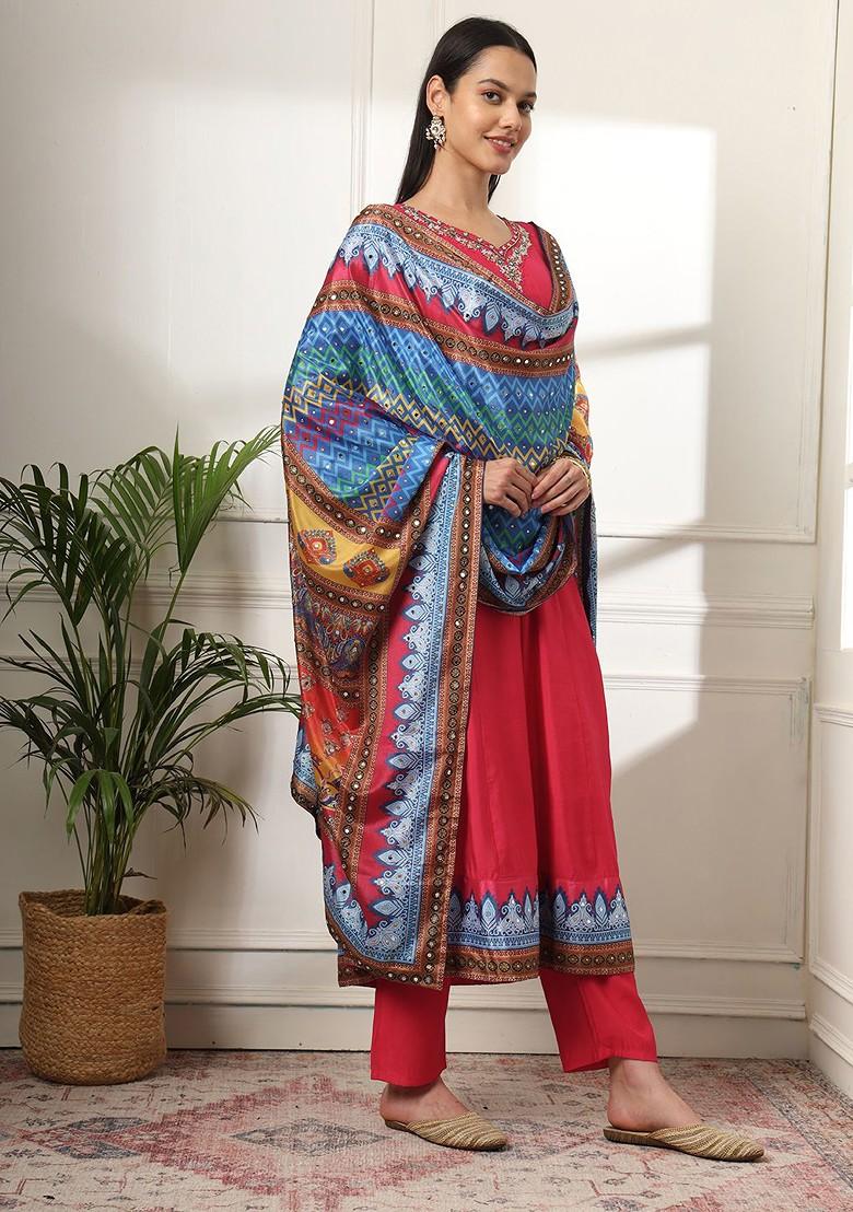 Pink Poly Blend Kurta Set