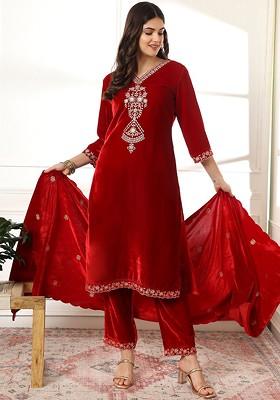 Maroon  Poly Blend Kurta Set