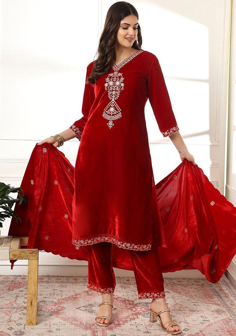 Maroon  Poly Blend Kurta Set