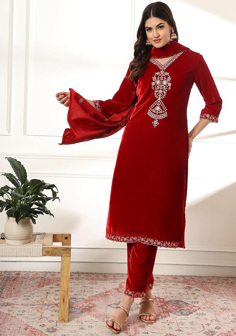 Maroon  Poly Blend Kurta Set