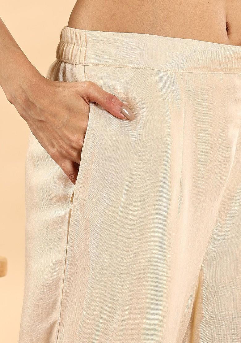 Cream Printed Silk Kurta Set