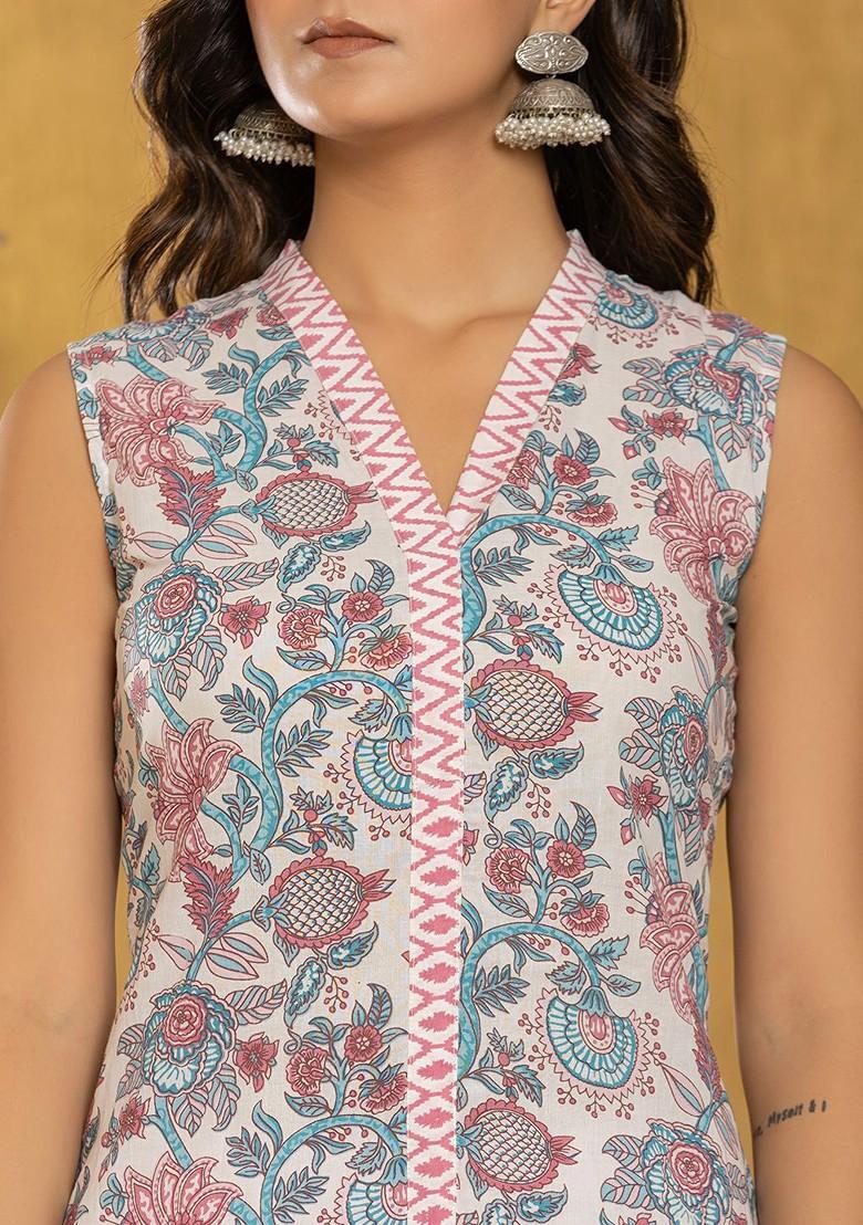 White Printed Cotton Kurta Set