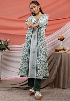 Green Printed Cotton Kurta Set