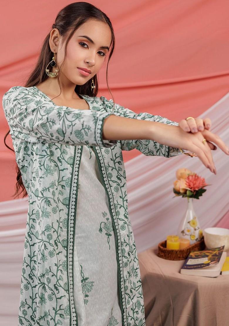 Green Printed Cotton Kurta Set