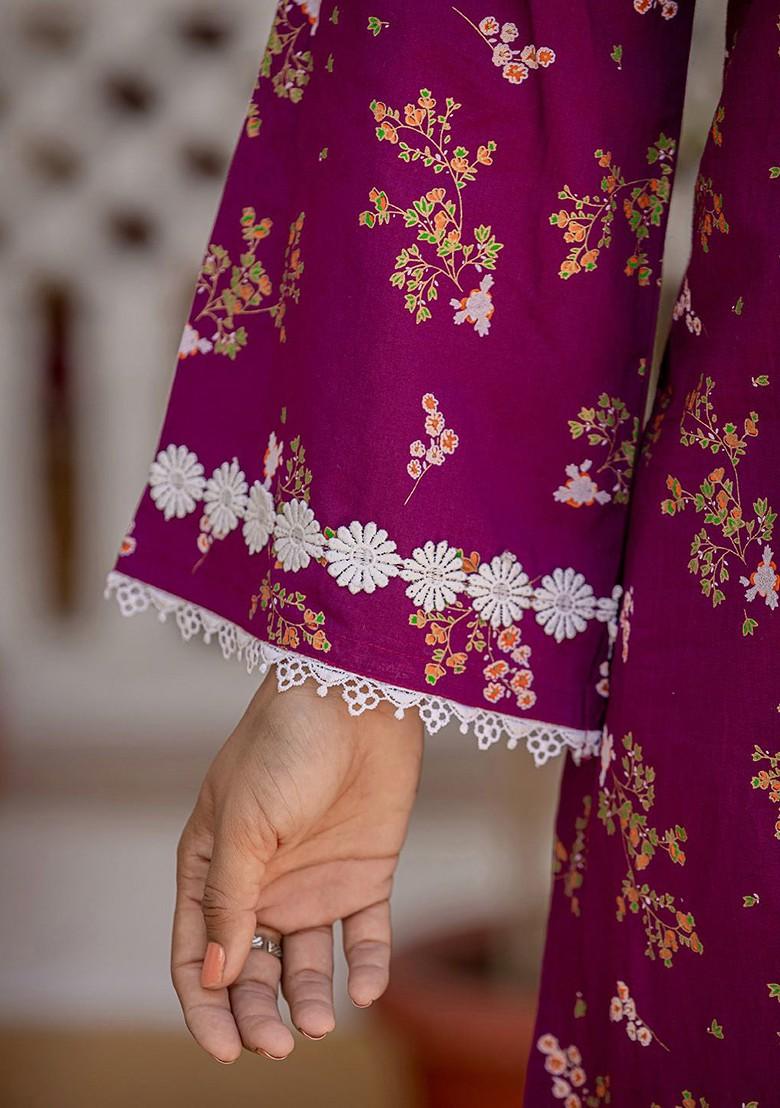 Purple Cotton Kurta Set