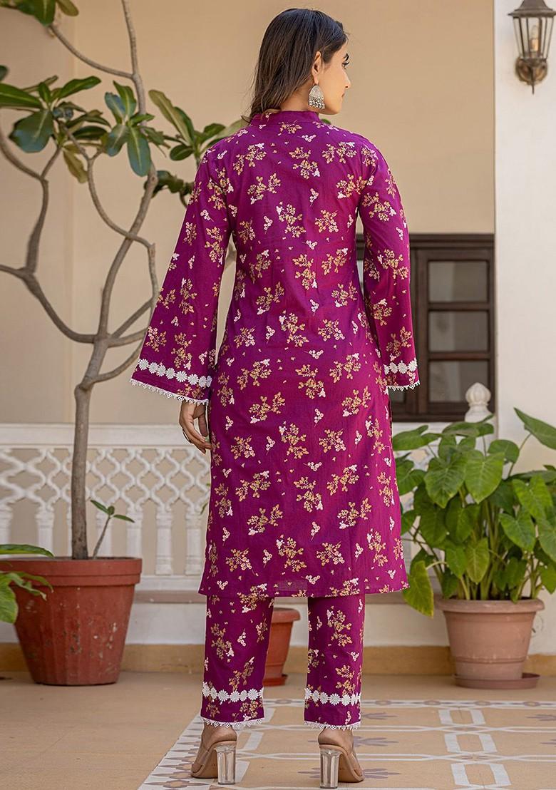 Purple Cotton Kurta Set